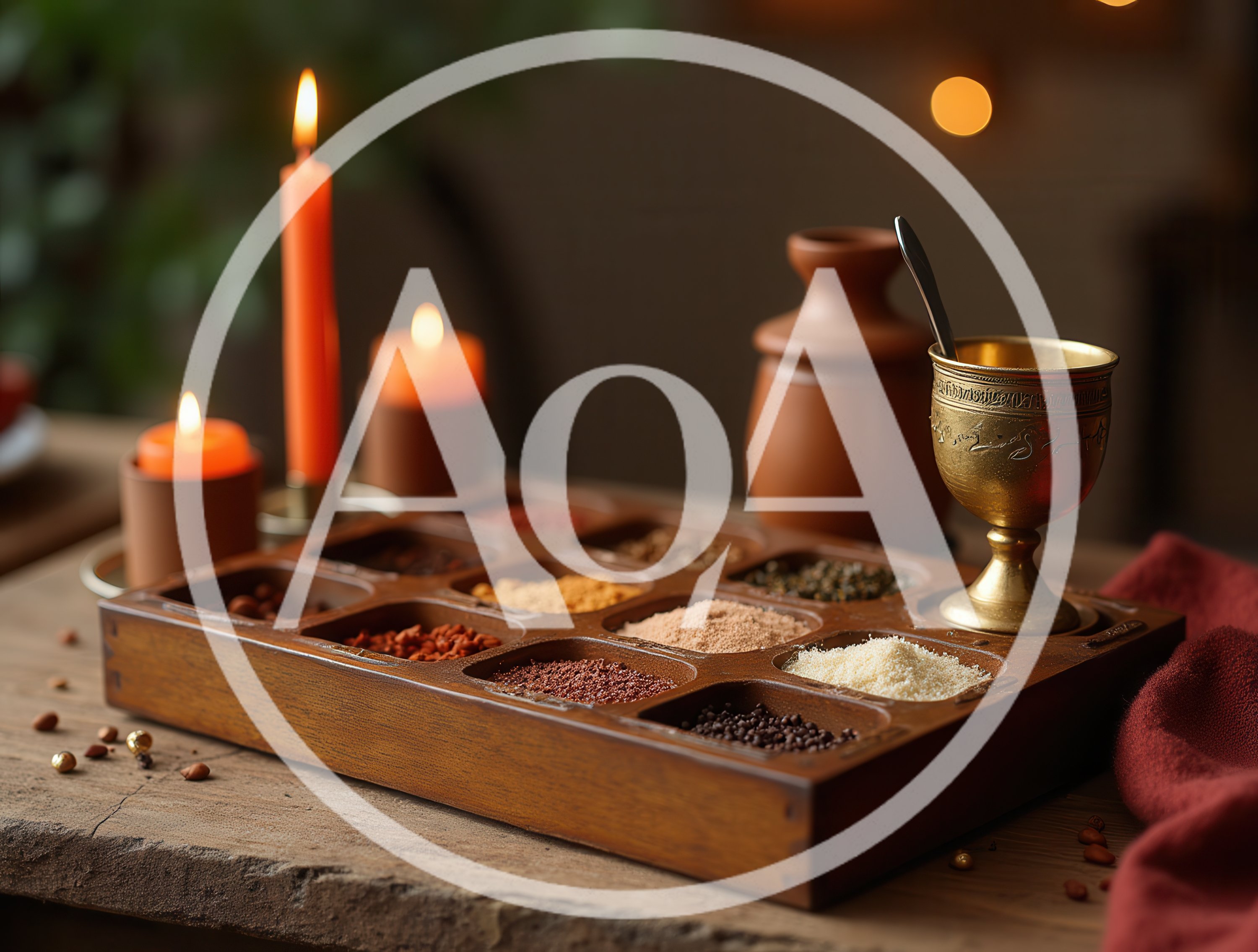 Wooden Spice Box With Candles And Brass Cup
