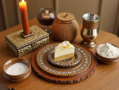 Slice Of Cheesecake On Ornate Decorative Plate