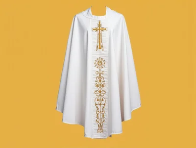 White Catholic Priest Chasuble With Gold Embroidery