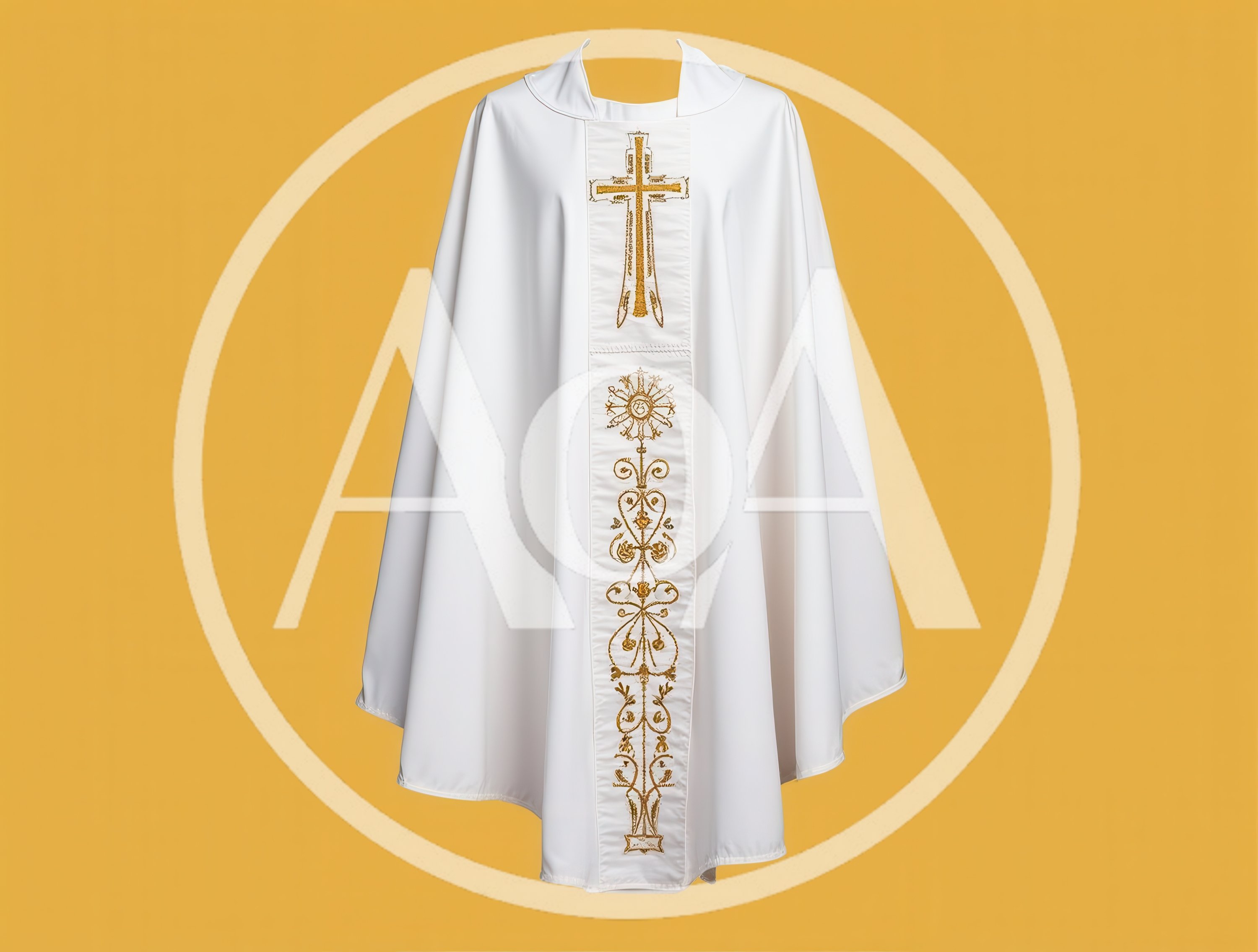 White Catholic Priest Chasuble With Gold Embroidery
