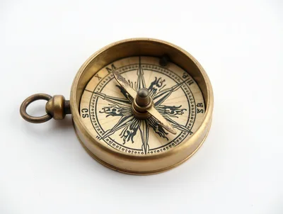 Vintage Brass Compass Isolated On White Background