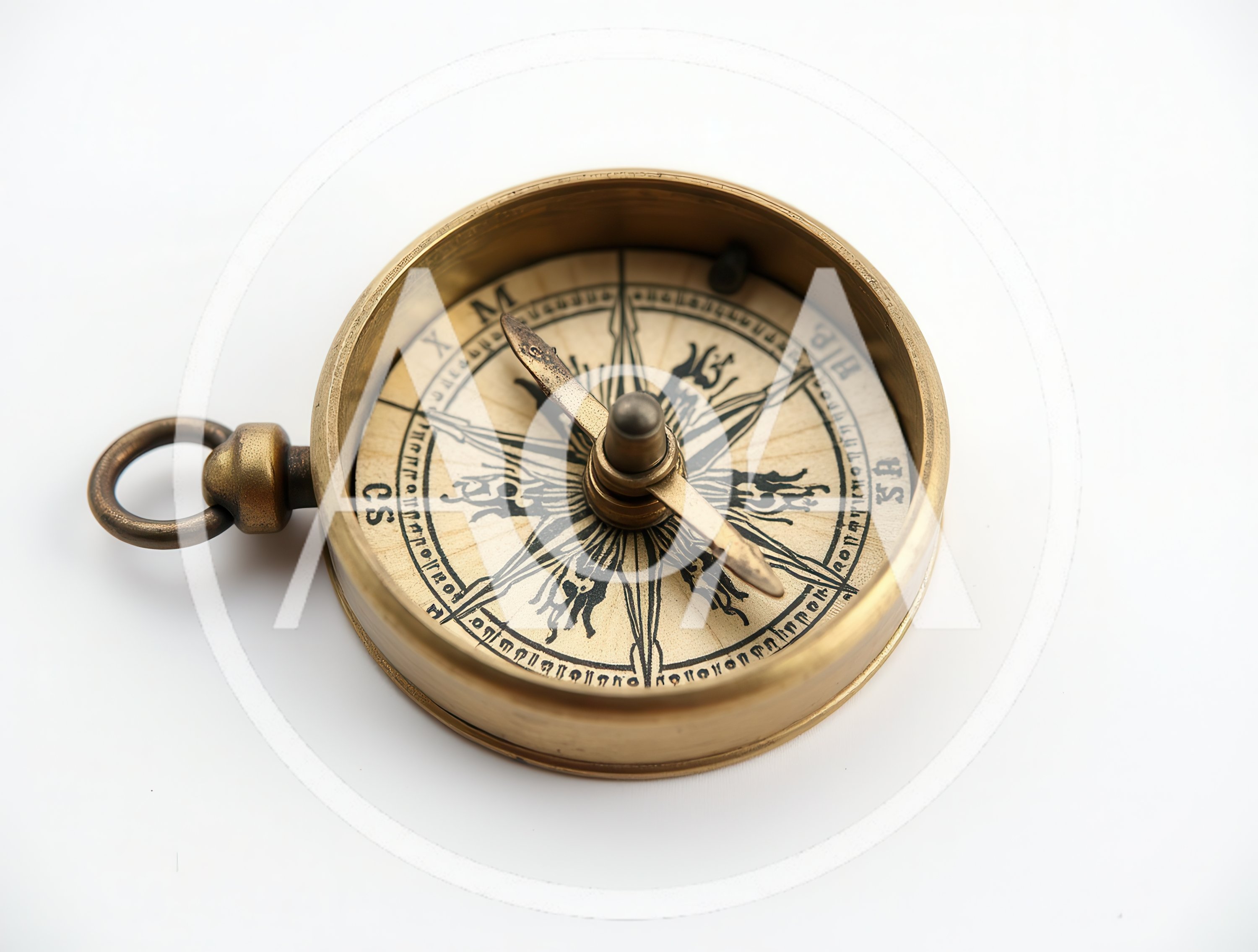 Vintage Brass Compass Isolated On White Background
