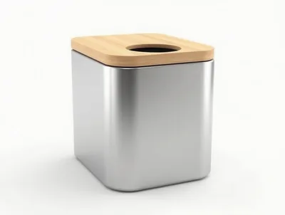Modern Brushed Metal Trash Can With Wooden Lid
