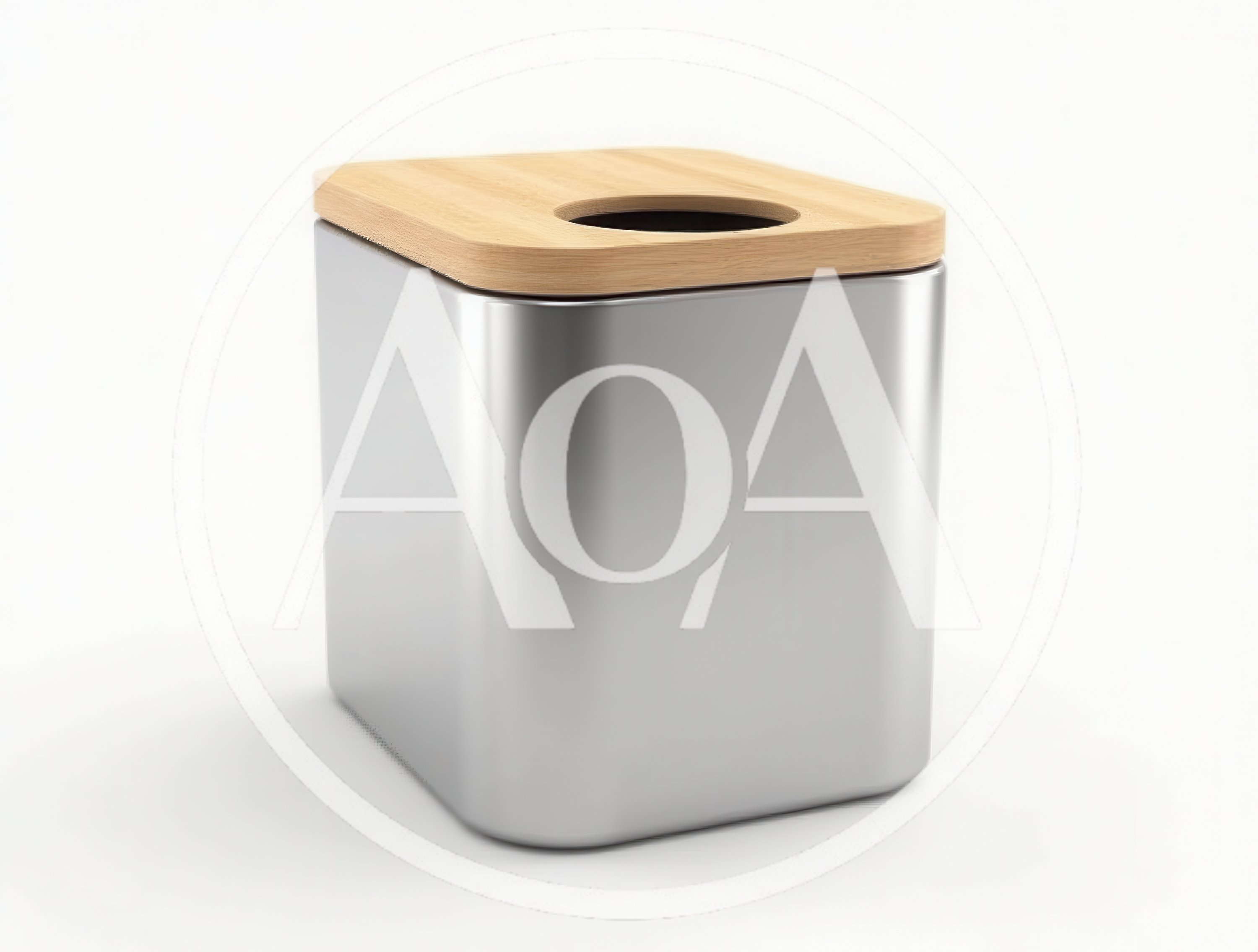 Modern Brushed Metal Trash Can With Wooden Lid