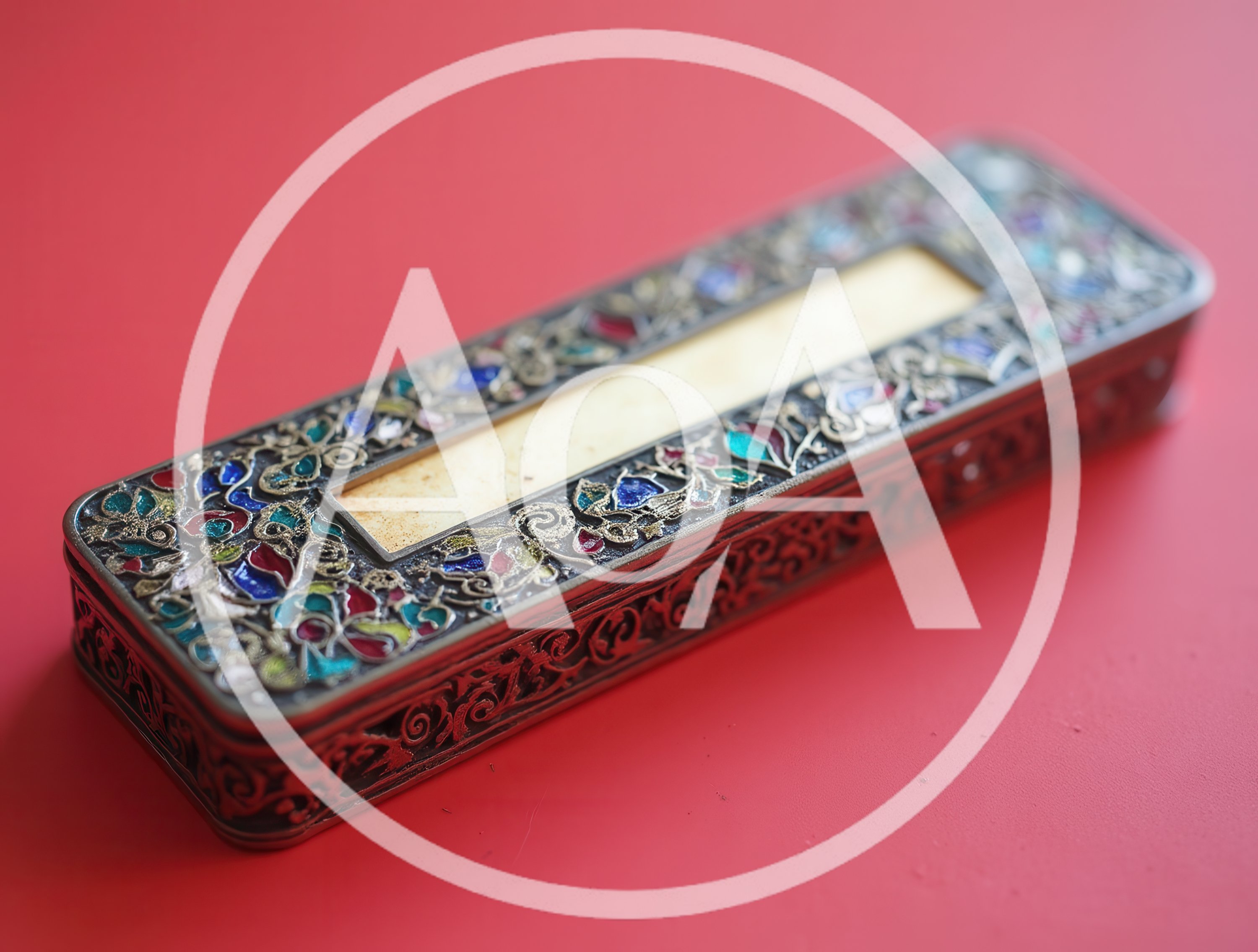 Ornate Metal Jewelry Box With Colorful Enamel Inlay