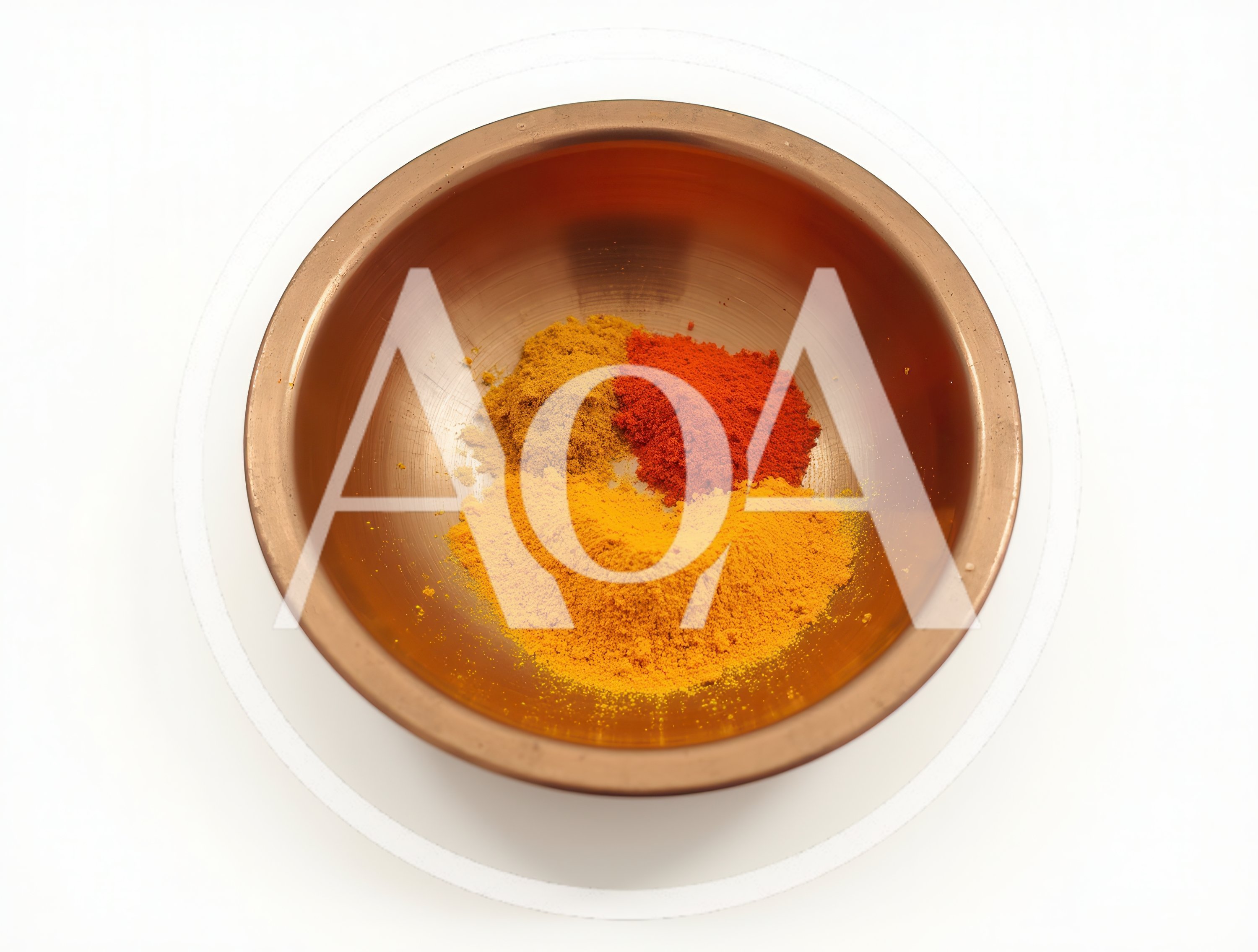 Three Piles Of Spices In A Copper Bowl