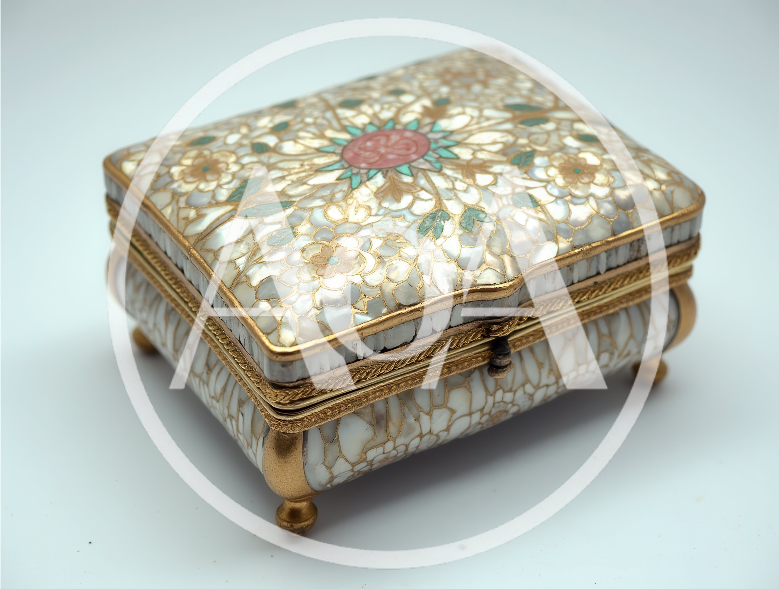 Ornate Mother of Pearl Inlaid Jewelry Box