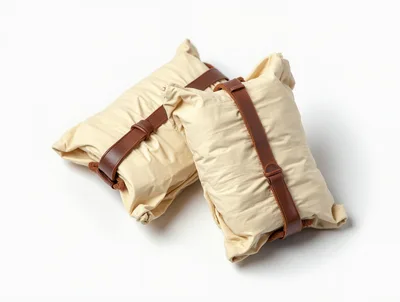 Two Beige Fabric Pouches With Leather Straps