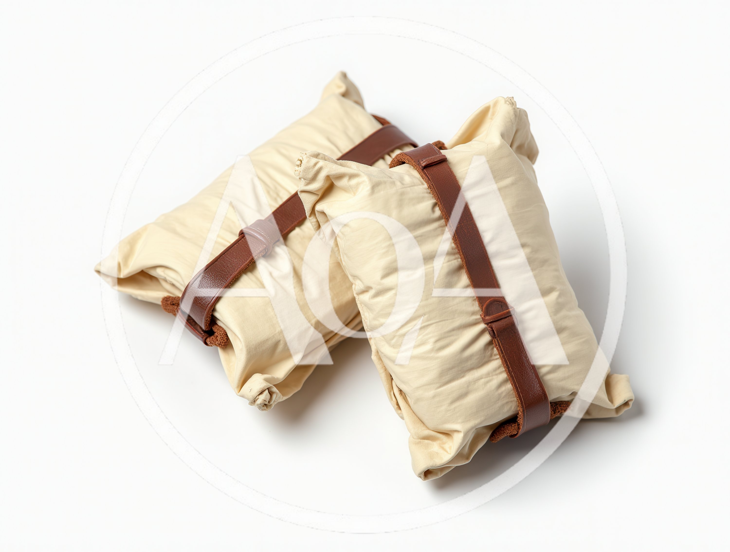 Two Beige Fabric Pouches With Leather Straps