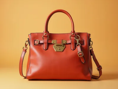 Elegant Red Leather Handbag on Solid Background