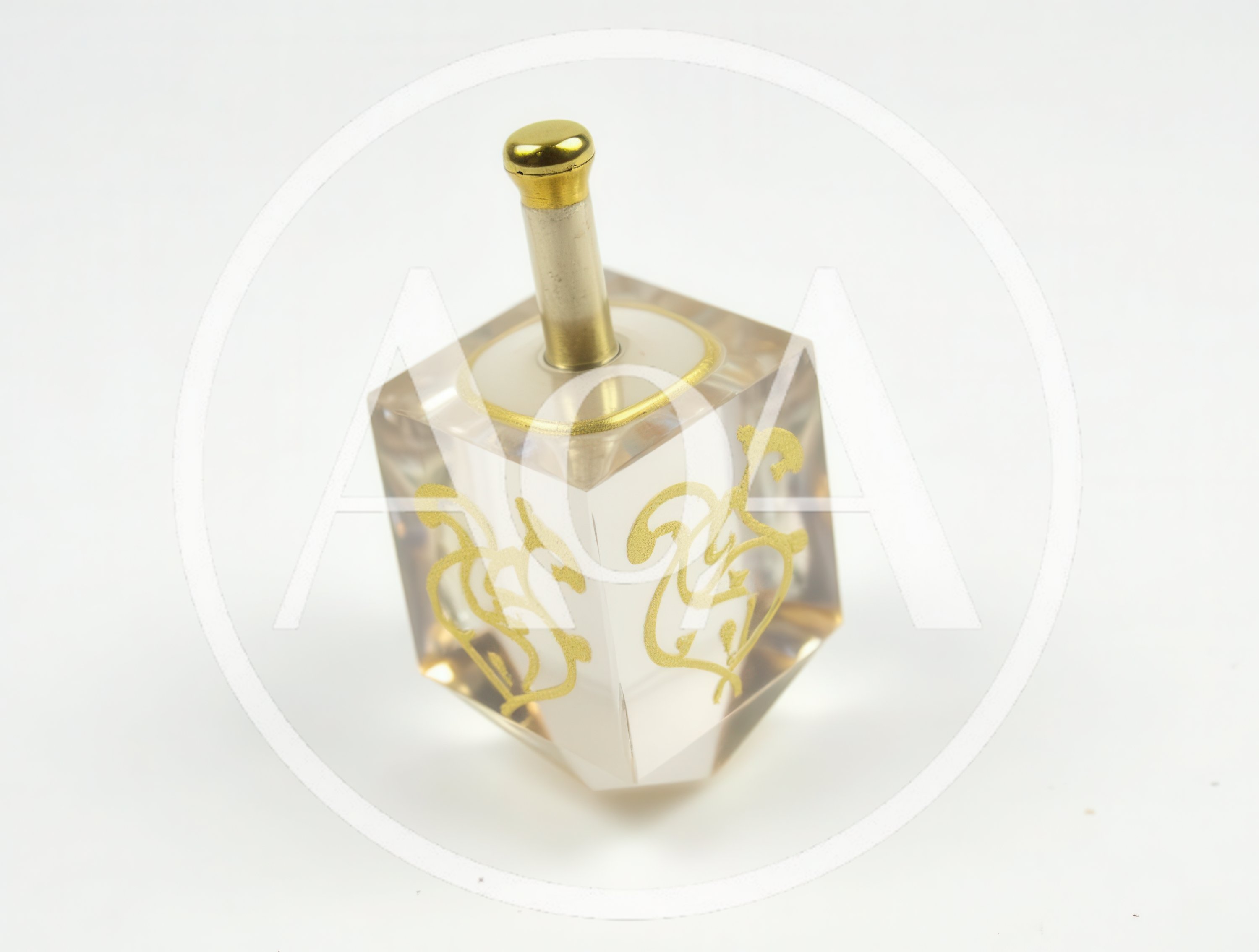 Clear Acrylic Dreidel With Gold Hebrew Lettering