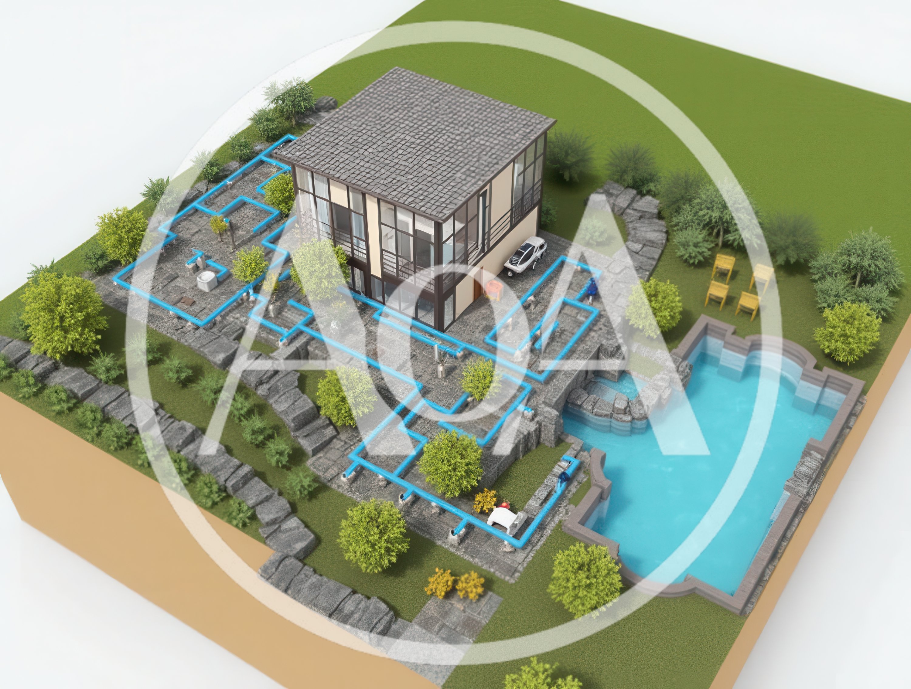 3D Isometric View Of Modern House Plumbing System