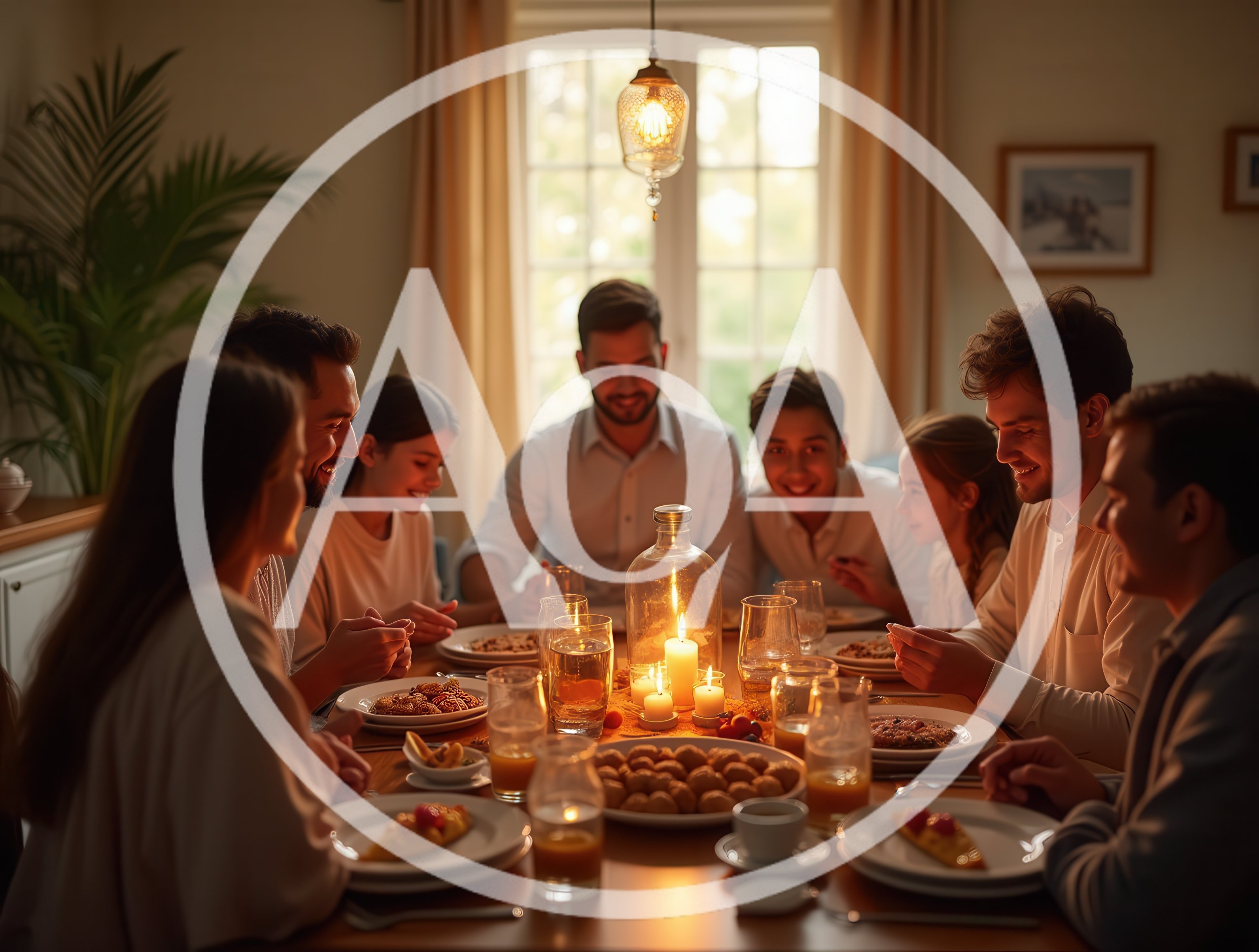 Family Enjoying A Warm Candlelit Dinner Together