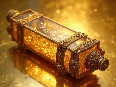 Ornate Golden Reliquary Filled With Shimmering Crystals