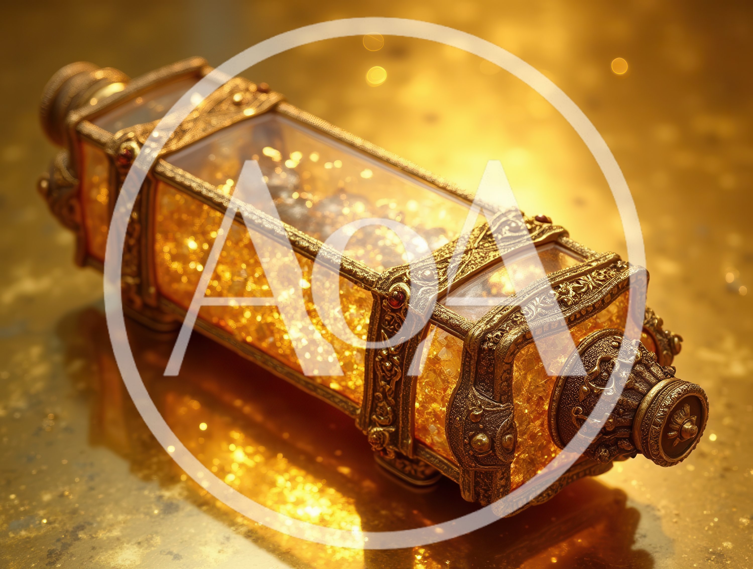 Ornate Golden Reliquary Filled With Shimmering Crystals