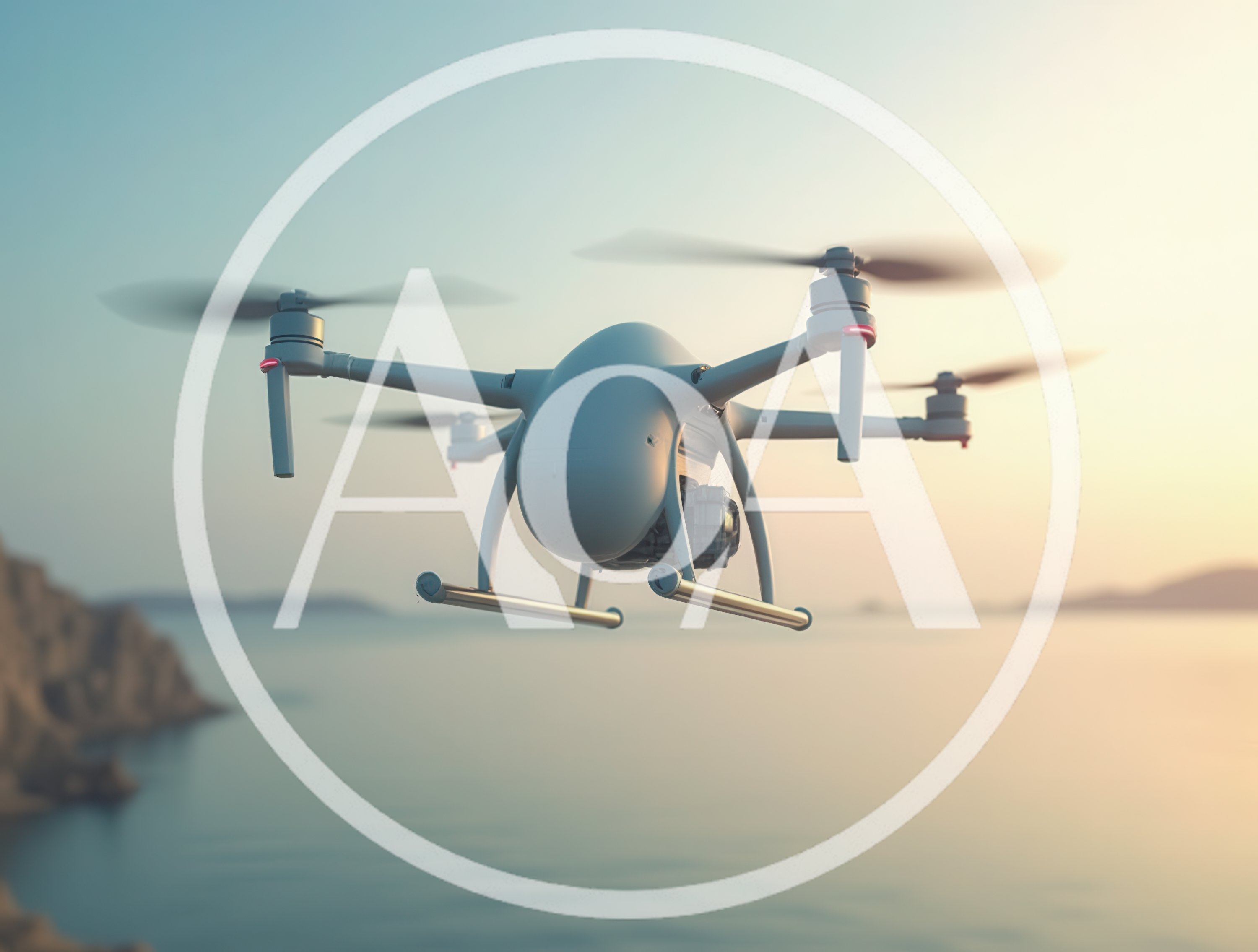 Modern White Drone Flying Over Coastal Waters