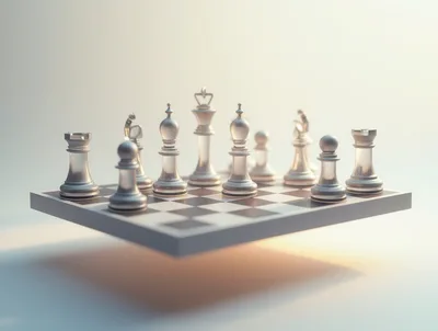 Floating Glass Chessboard With Silver Pieces