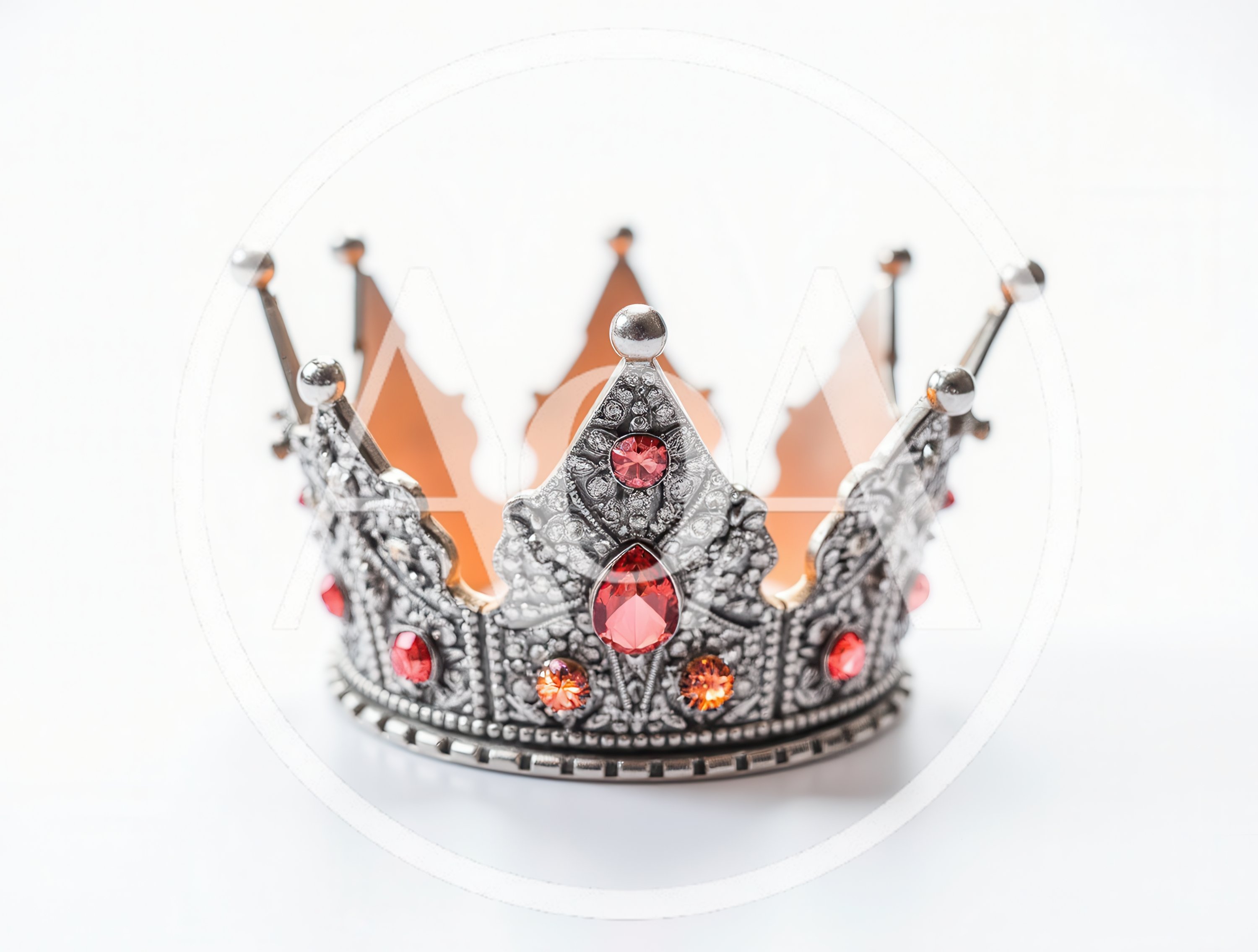Ornate Silver Crown With Red Gemstones