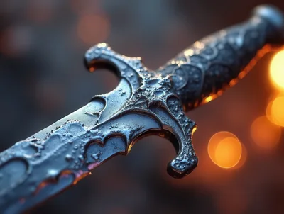 Ornate Fantasy Dagger With Intricate Metalwork And Bokeh Background