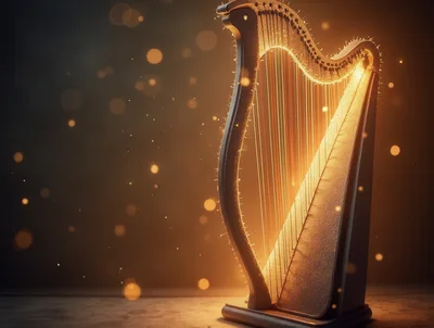 Elegant Golden Harp Illuminated In A Dark Studio