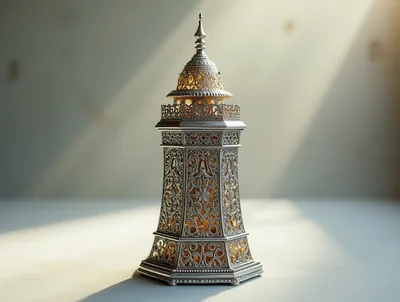 Ornate Silver Lantern With Intricate Filigree Design