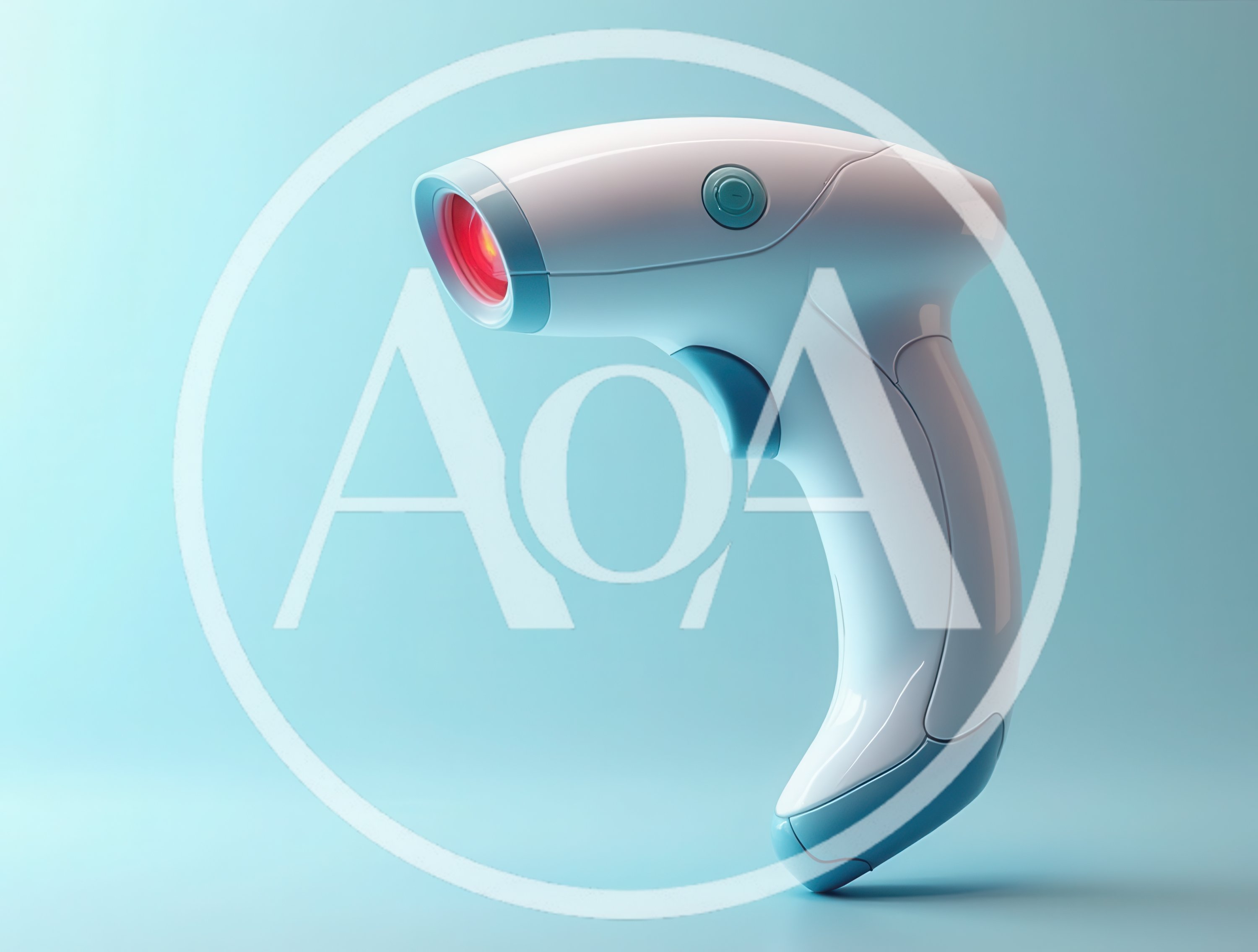 Modern White Handheld Barcode Scanner On Blue Background