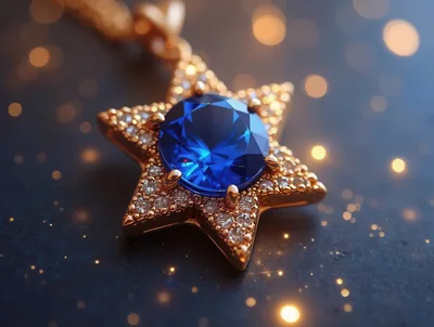 Gold Star Pendant With Blue Sapphire And Diamonds