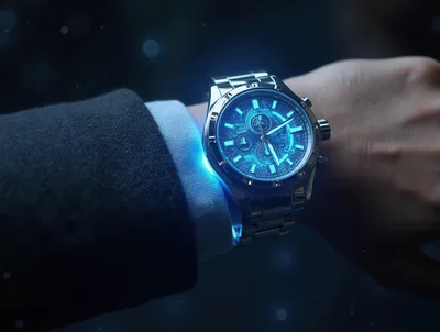Close Up Of A Glowing Futuristic Wristwatch