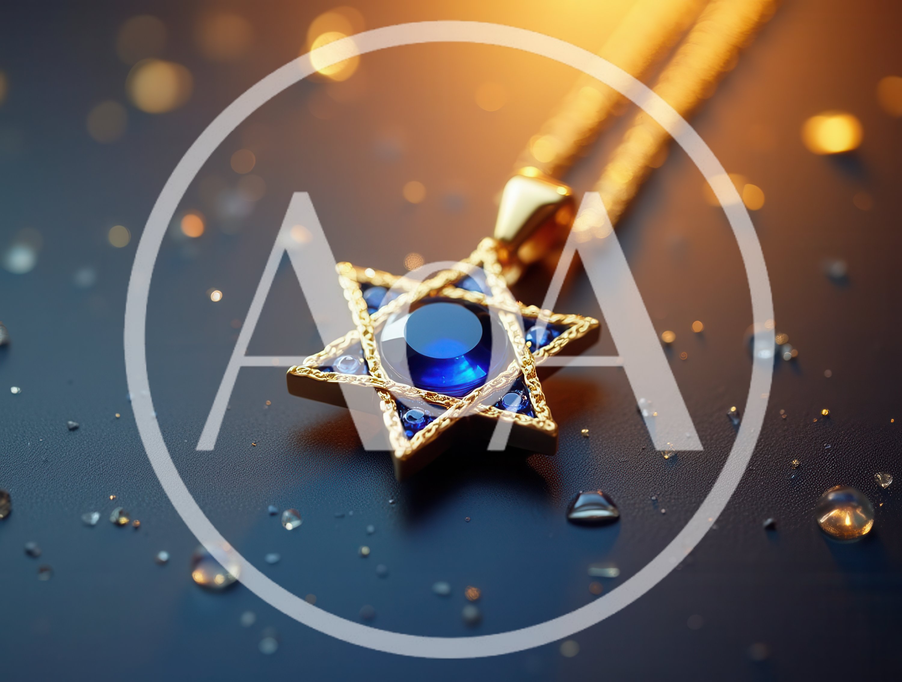 Gold Star Of David Pendant With Blue Gemstone