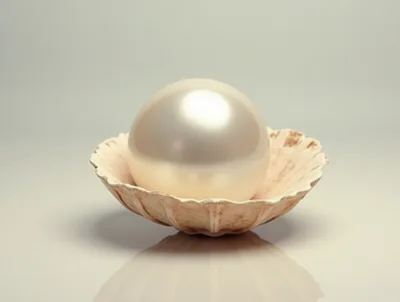 Lustrous White Pearl Resting Inside A Scalloped Seashell