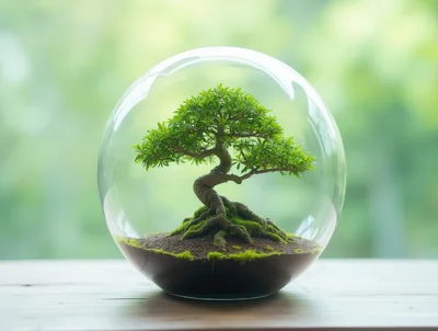Bonsai Tree Inside A Glass Spherical Terrarium