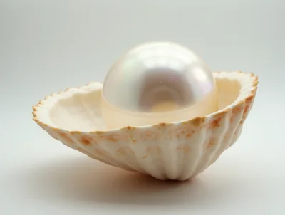 Lustrous White Pearl Resting Inside A Scallop Shell
