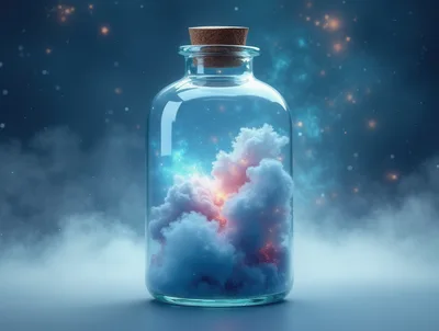 Glass Bottle Containing Glowing Nebula Clouds