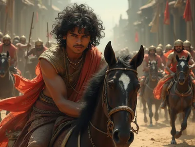 Ancient Indian Warrior Riding Horse In Battle Formation