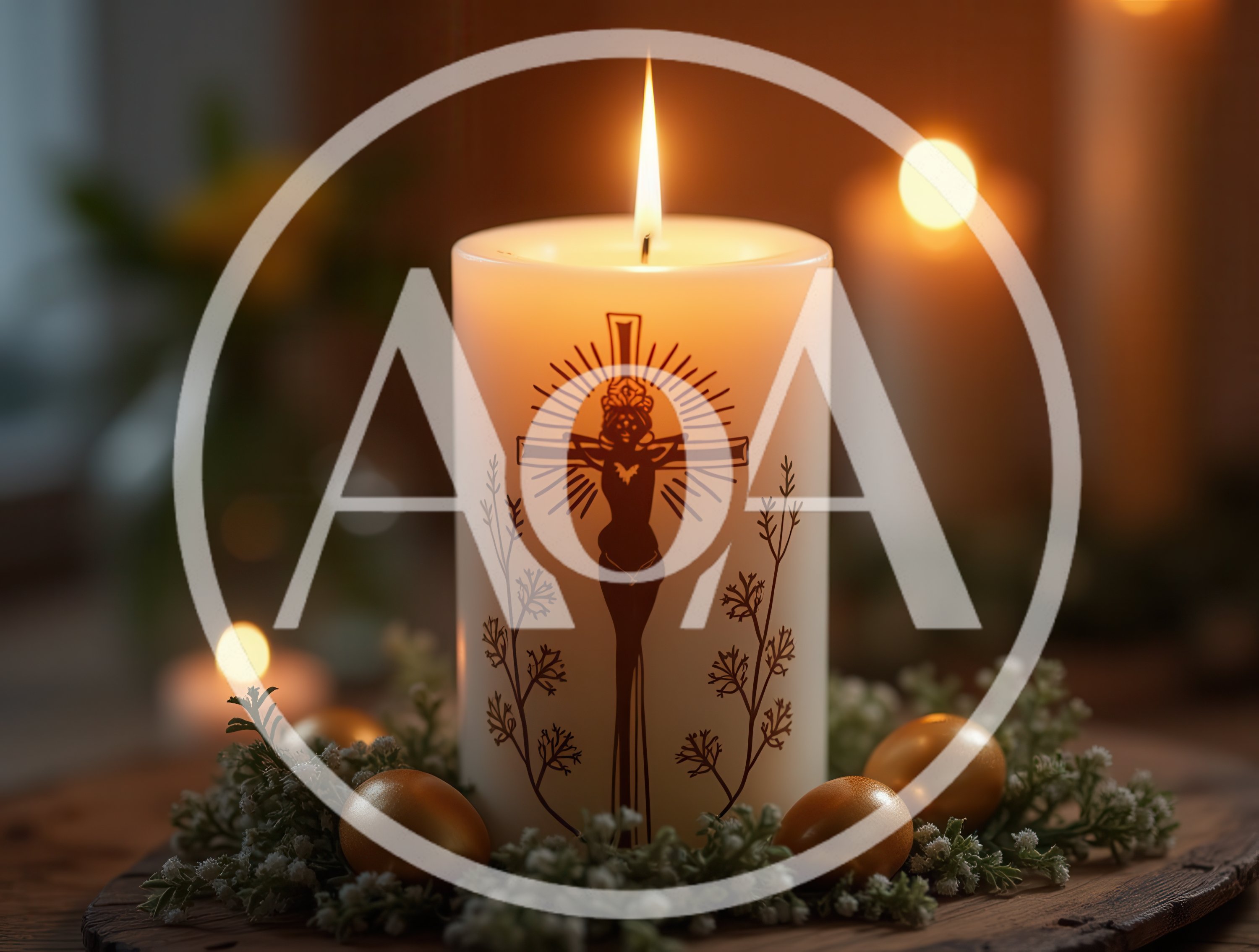Easter Candle With Crucifix Design And Golden Eggs