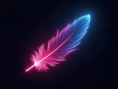 Glowing Neon Feather With Pink And Blue Gradient