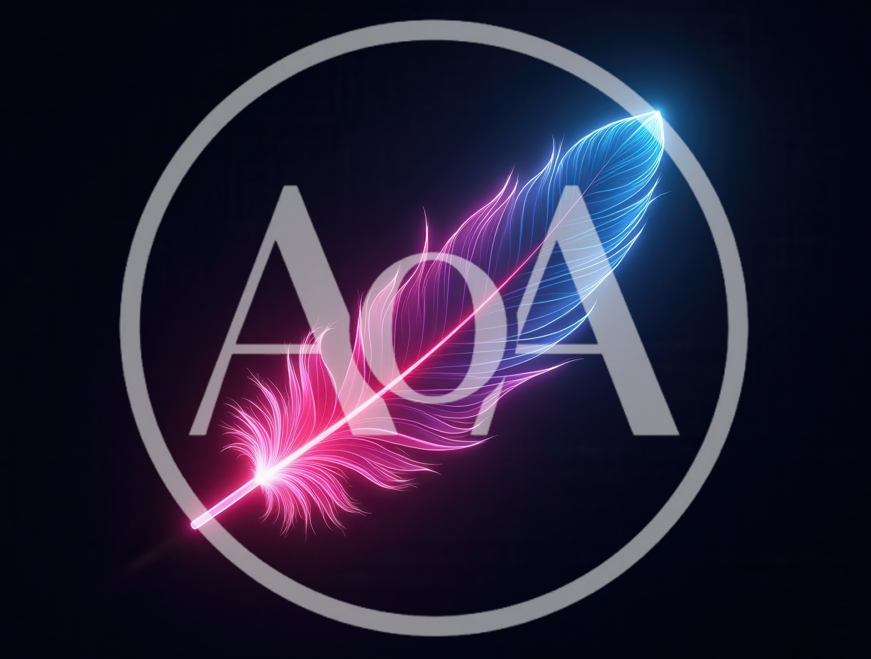 Glowing Neon Feather With Pink And Blue Gradient
