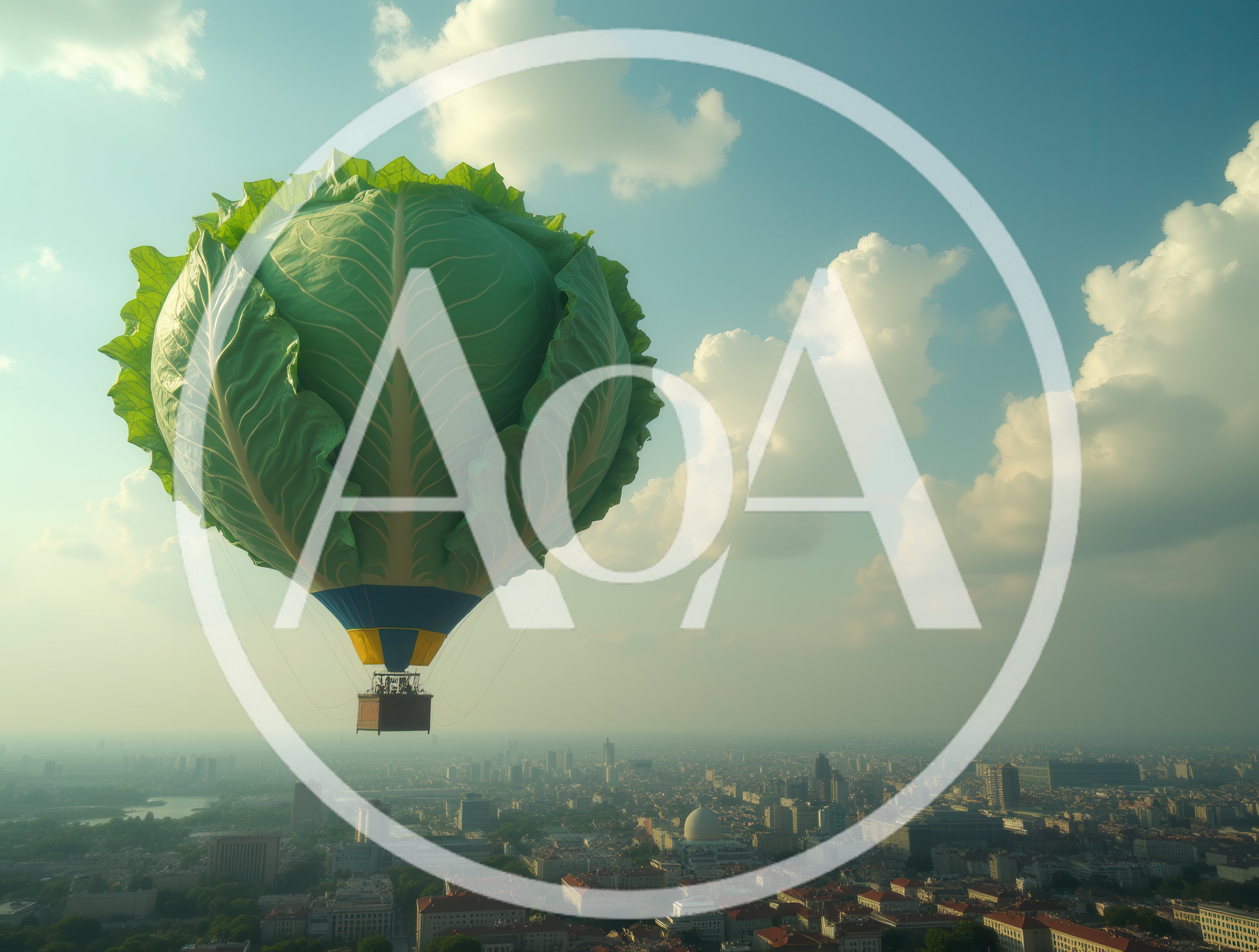 Giant Cabbage Shaped Hot Air Balloon Over City
