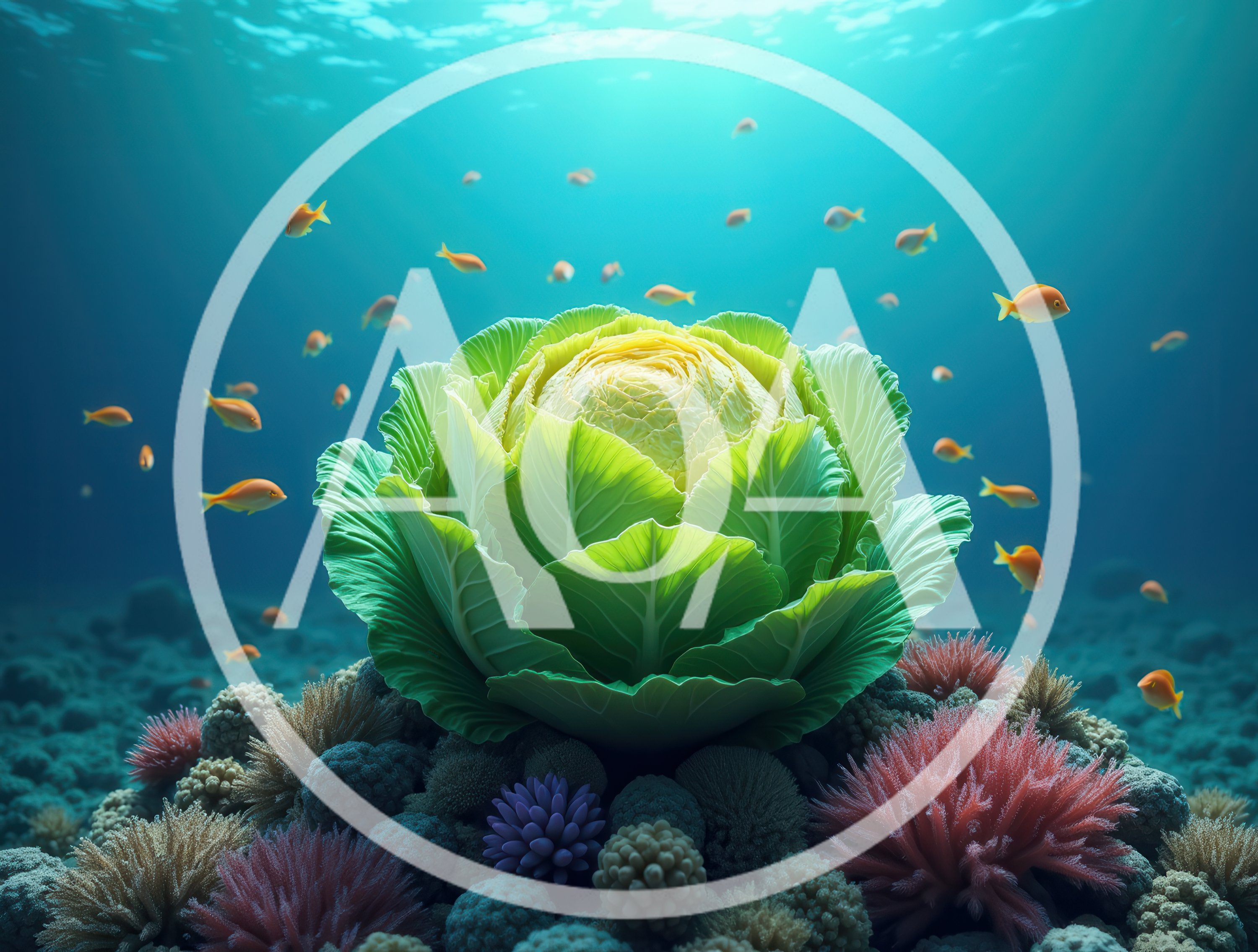 Fresh Green Cabbage Growing Underwater On Coral Reef