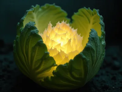 Glowing Cabbage Vegetable Lamp Art Installation