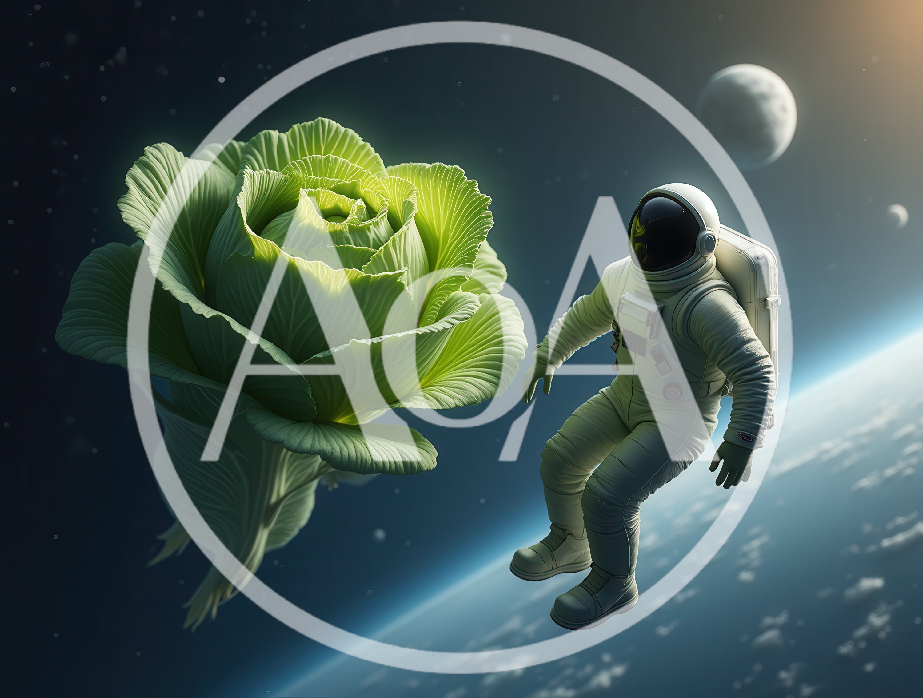 Astronaut Floating Near Giant Cabbage In Outer Space