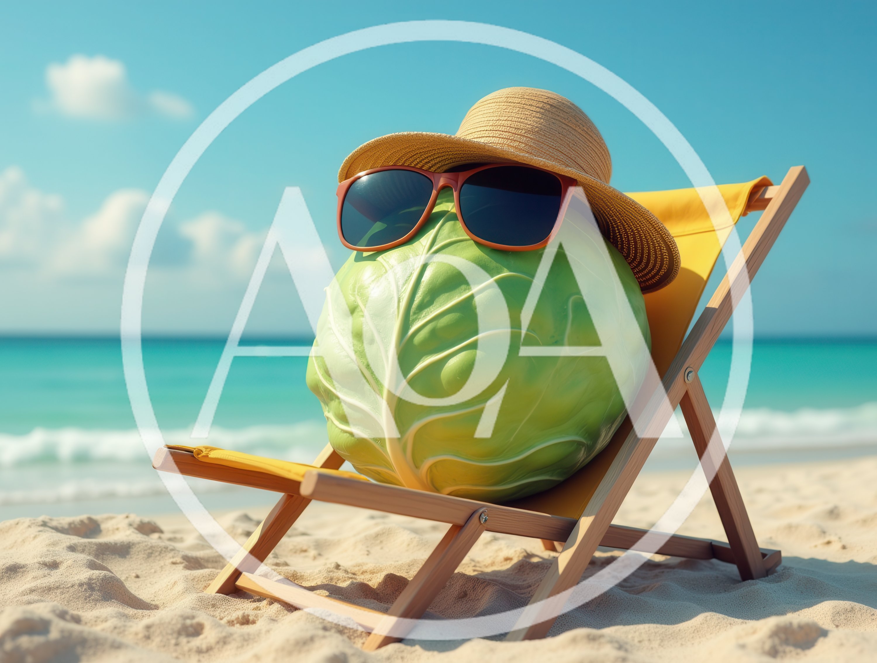 Cabbage Wearing Sunglasses And Hat On Beach Chair