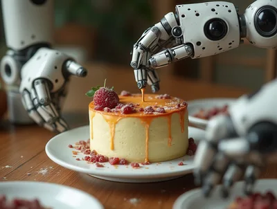 Robotic Hands Decorating A Gourmet Strawberry Cake