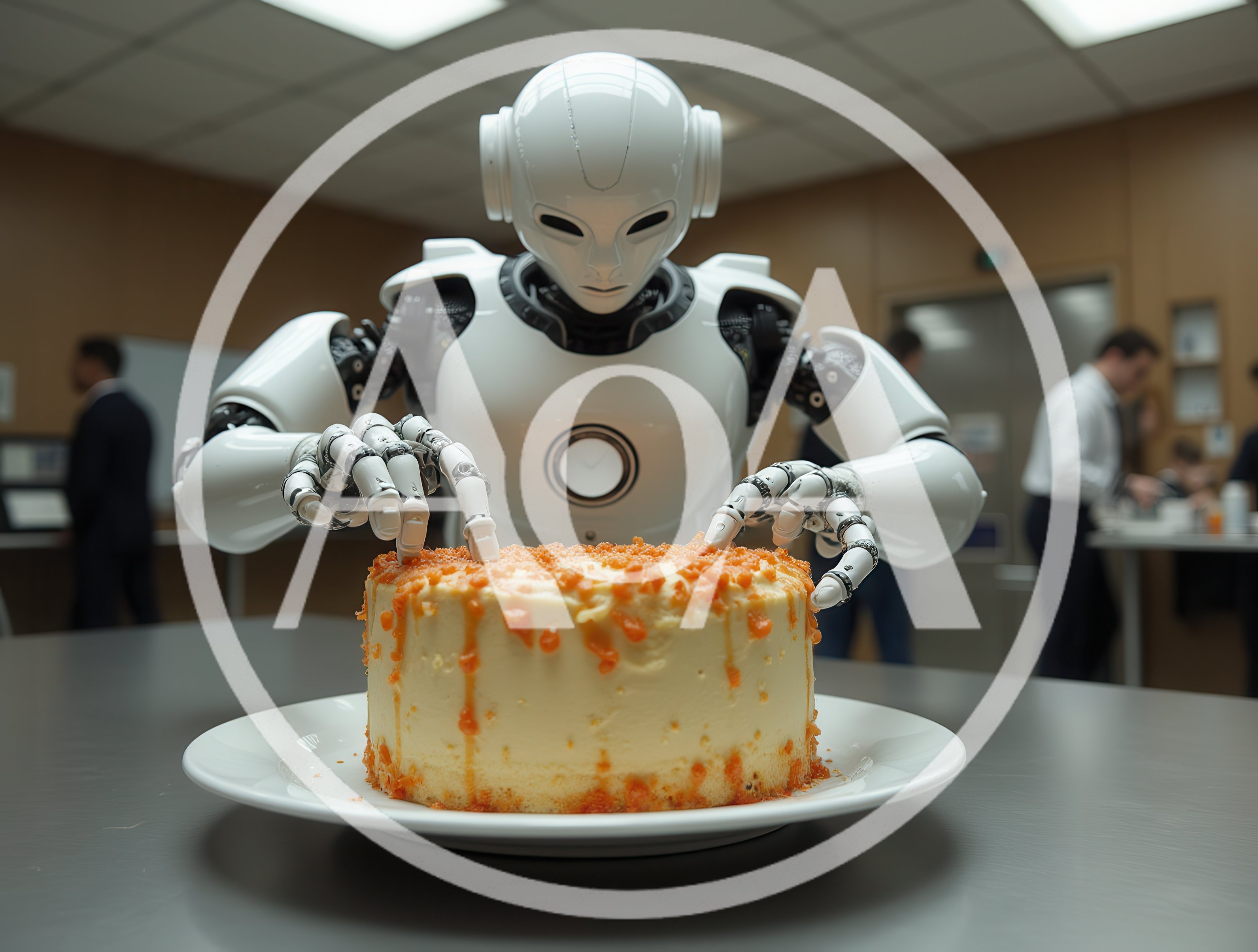 Humanoid Robot Interacting With A Frosted Cake
