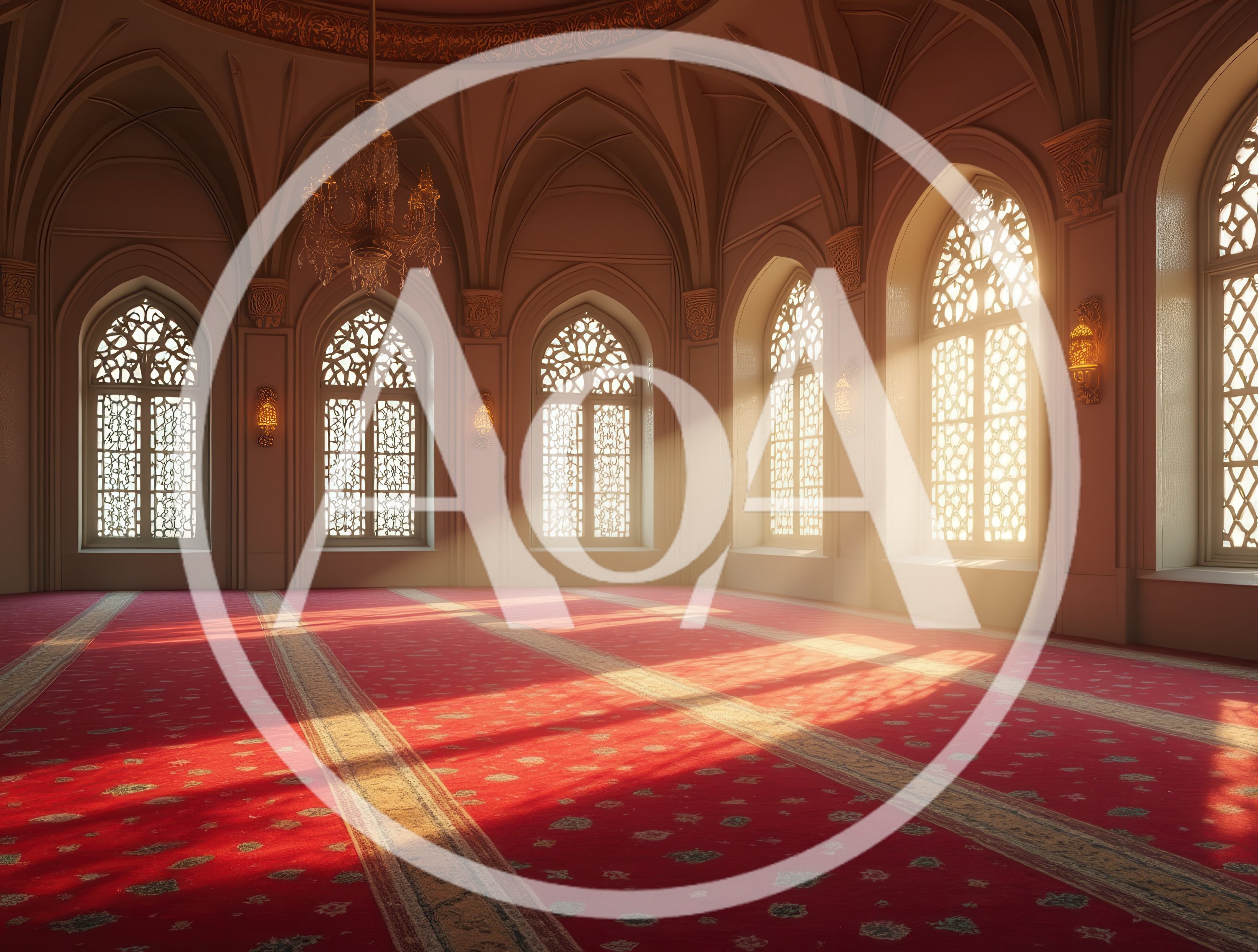 Sunlit Interior Of A Traditional Mosque Prayer Hall