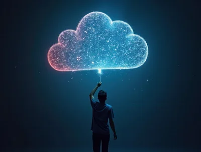 Person Holding A Glowing Digital Cloud Symbol
