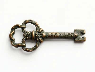 Antique Bronze Skeleton Key On White Background