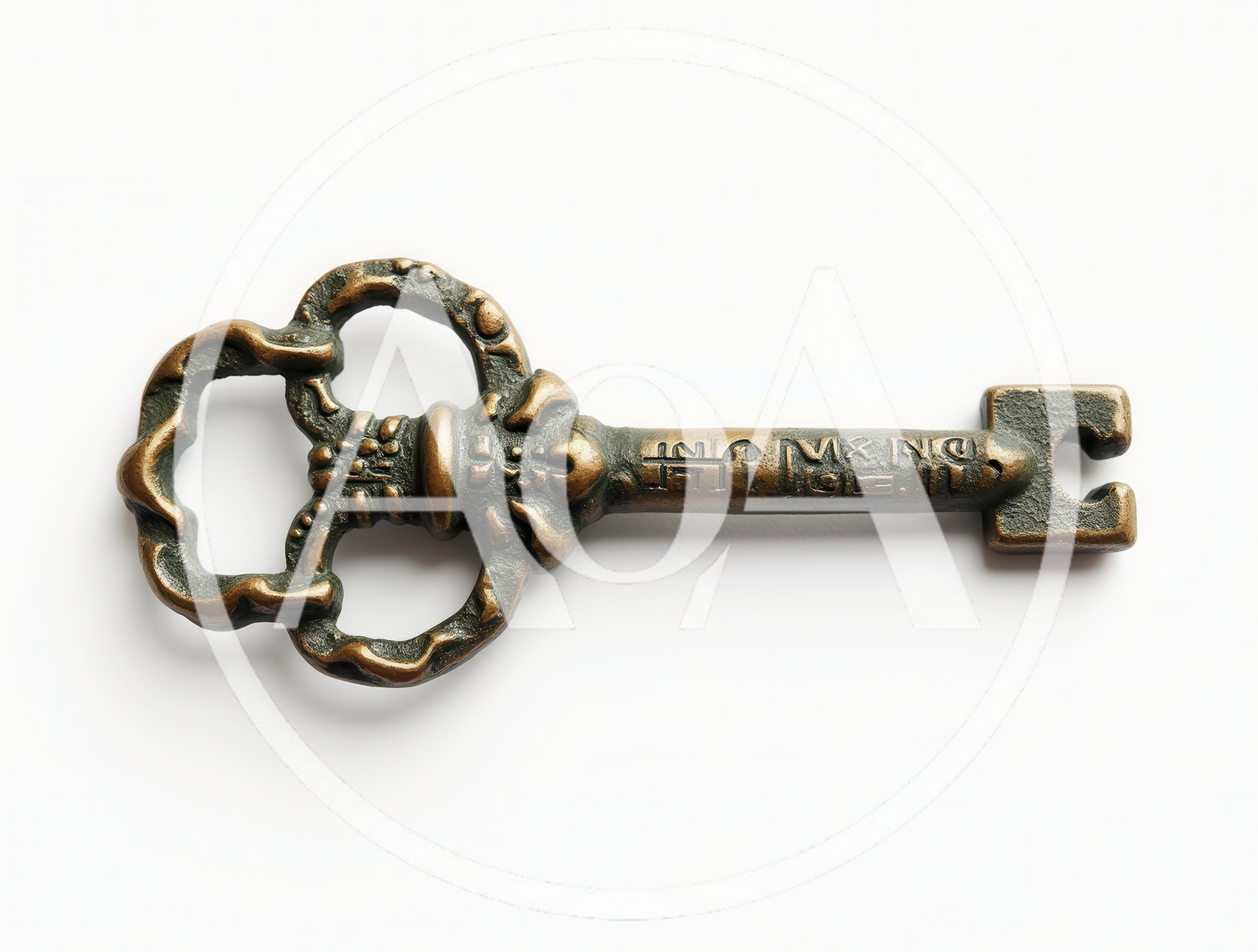 Antique Bronze Skeleton Key On White Background