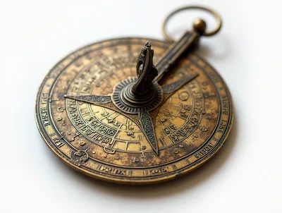 Antique Brass Astrolabe Instrument On White Background