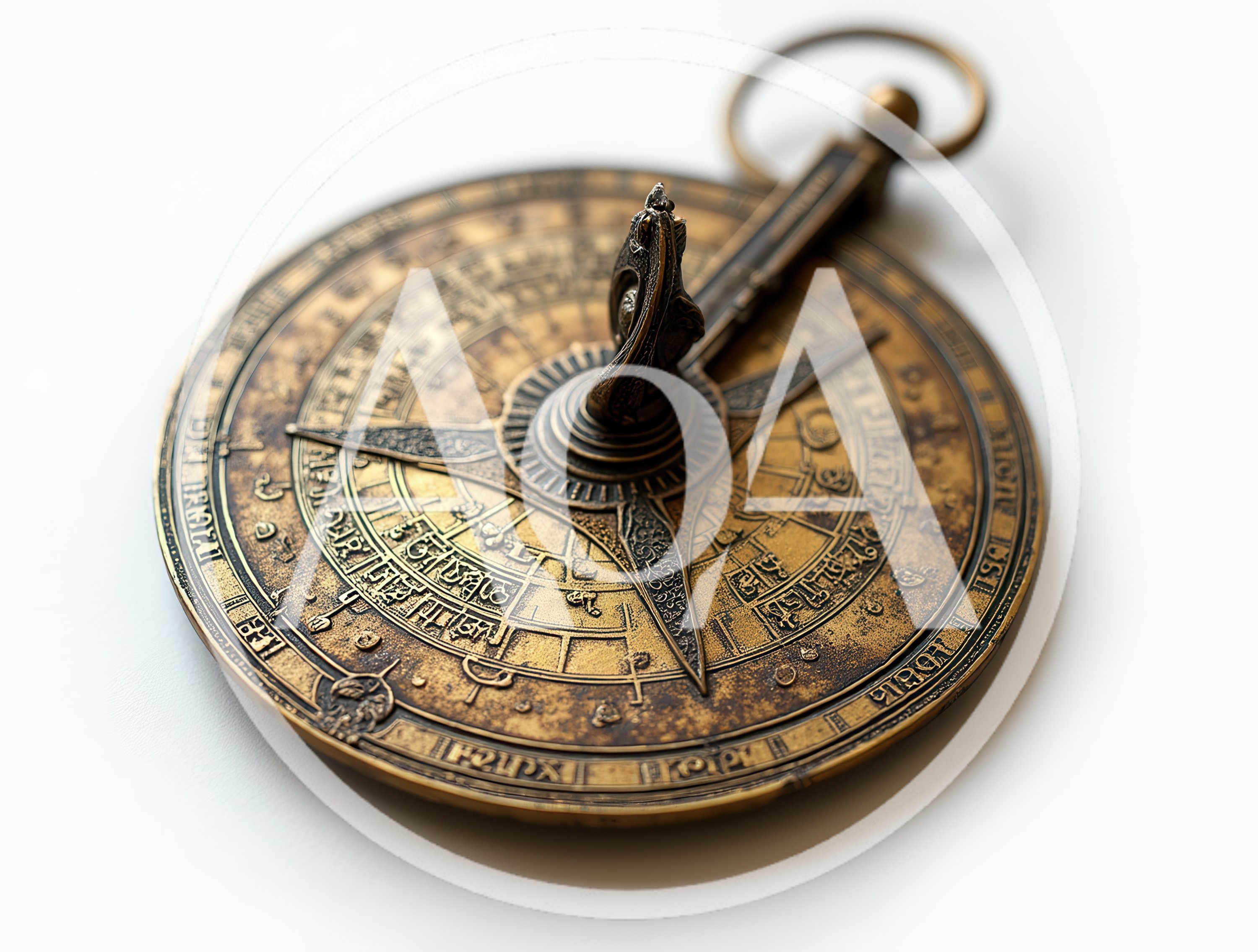 Antique Brass Astrolabe Instrument On White Background